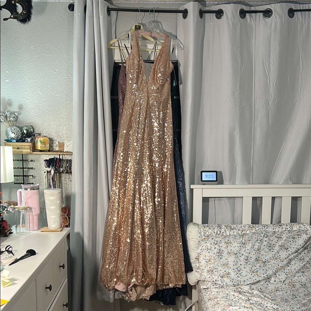 Sparkling Floor Length Gold Sequin Gown